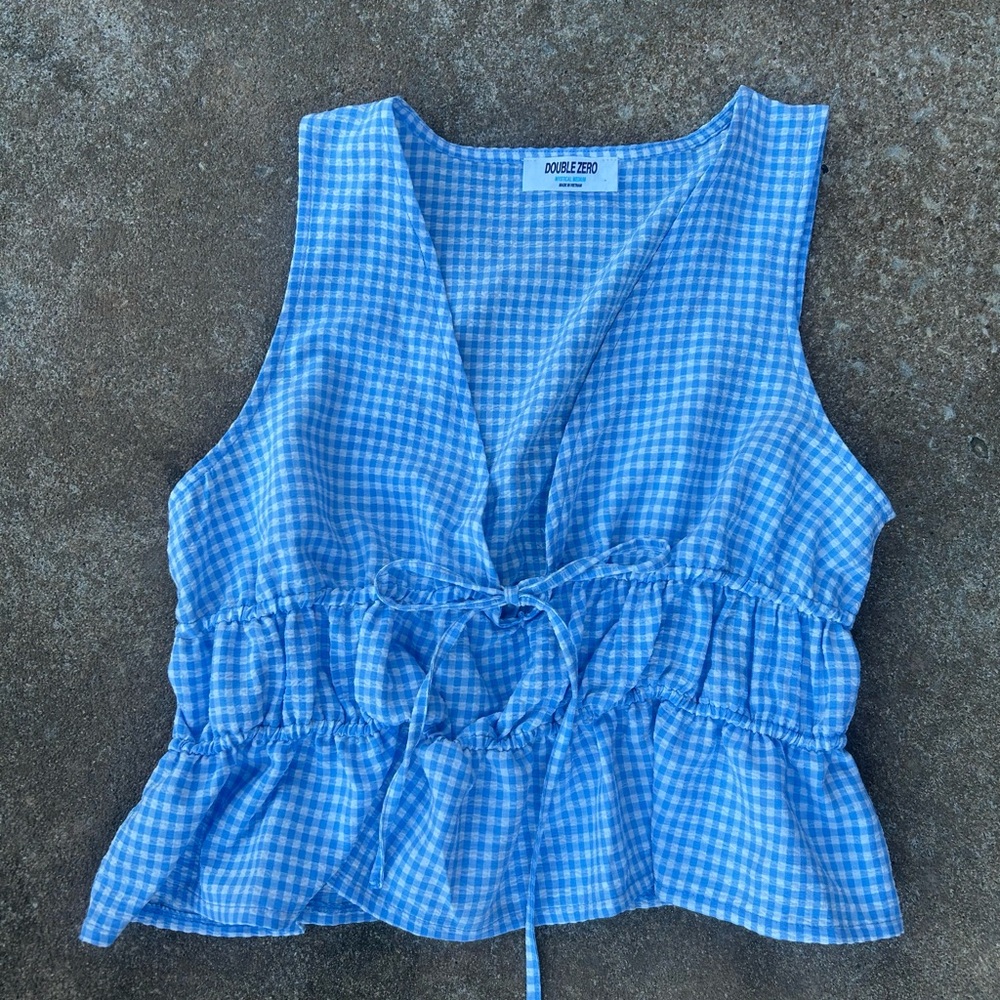 Double Zero Light Blue Gingham Blouse - image 1